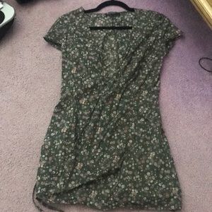 Green floral wrap dress